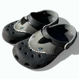 Crocs Kids Shark Clogs Fun Lab Slip On Playful Trend Black Gray Size C13 Comfort